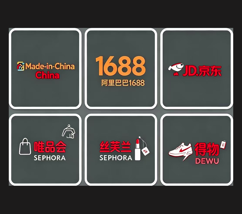 China sourcing platform logos: Made-in-China, 1688, JD.com, Vipshop and more